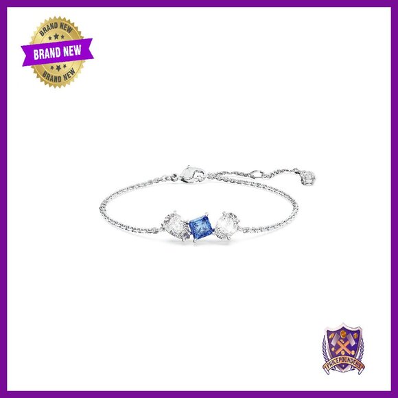 Rhodium Chain Bracelet with Cubic Zirconia Stones Adjustable 6-8 Inches